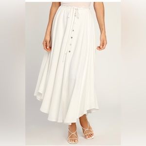 Lulus Best Beginnings Ivory Button Front Midi Skirt XS